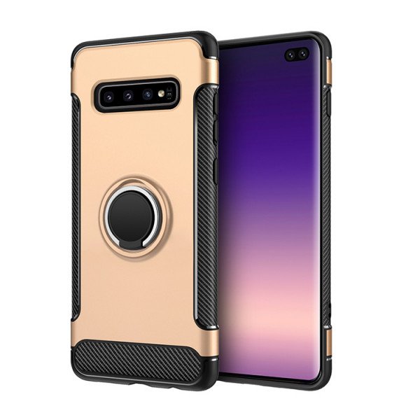 Wholesale Galaxy S10+ (Plus) 360 Rotating Ring Stand Hybrid Case with Metal Plate (Gold)